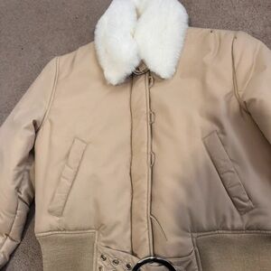 Women's Tan Utility Jacket with Faux Fur Collar